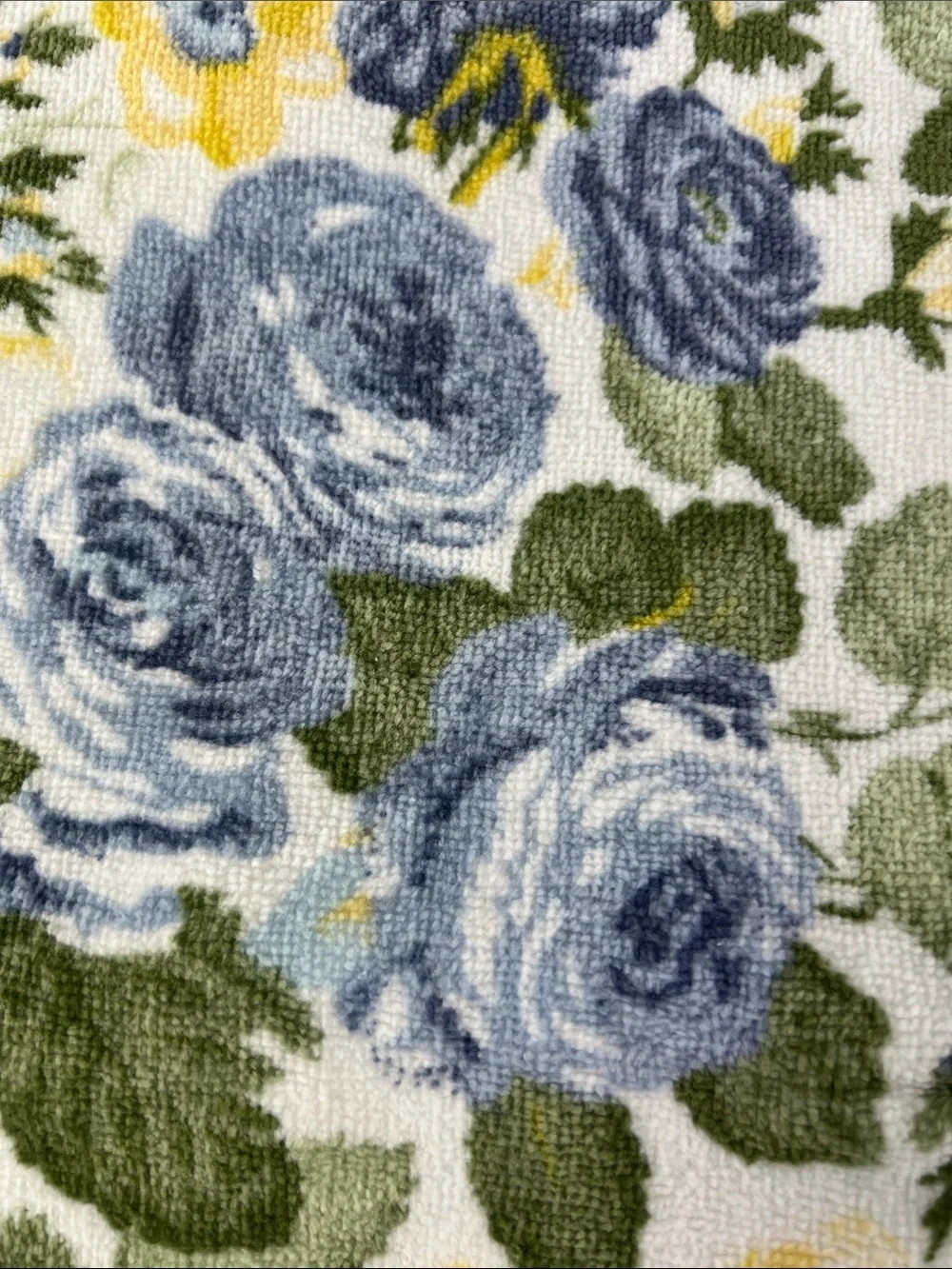 Laura Ashley Bath Towels Blue, Yellow & Green Floral Cotton Velour Set of 2 NEW